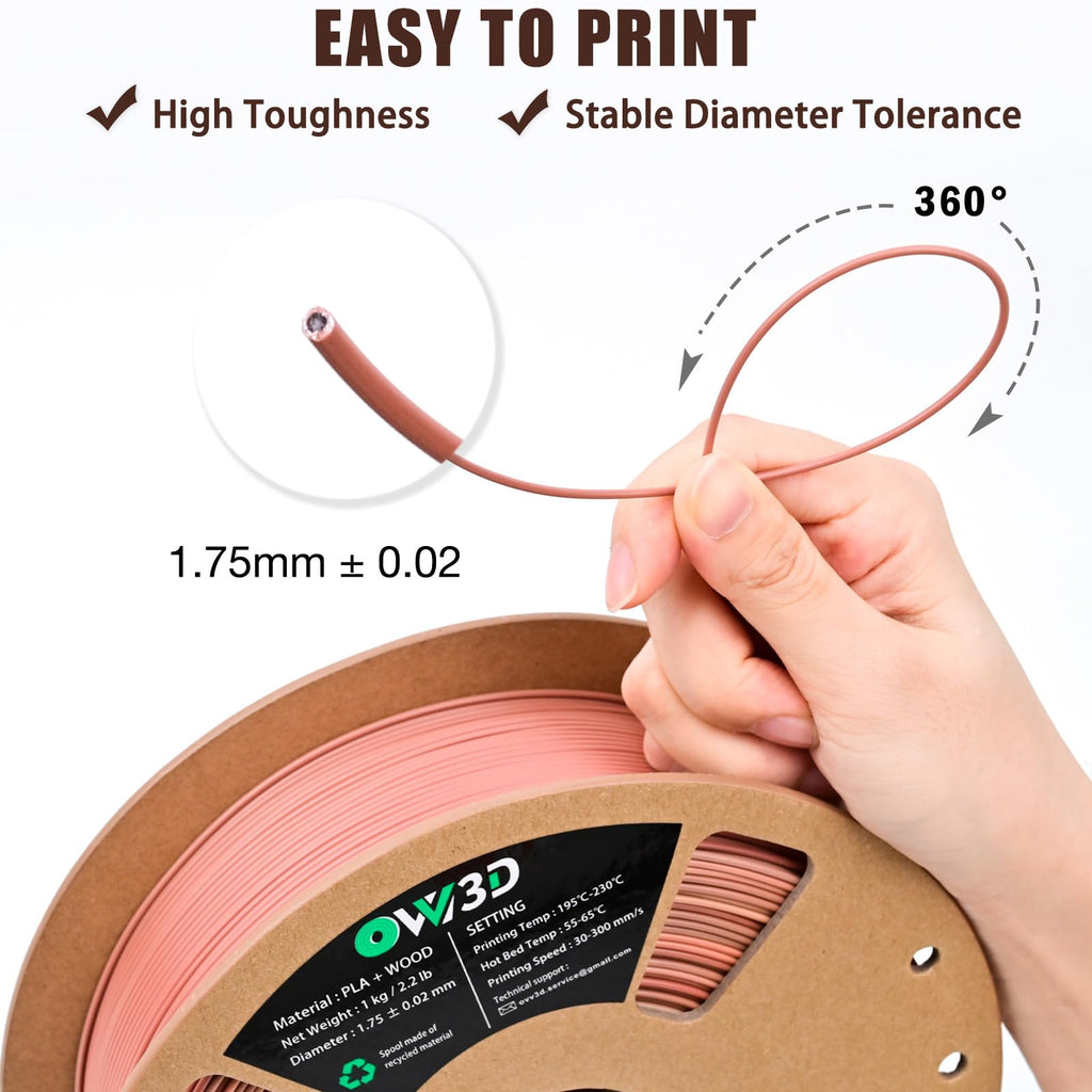 OVV3D PLA Filament Wood PLA, 3D Printer Filament Gradient Multicolor Wood PLA Filament 1.75mm +/- 0.02mm 1kg(2.2lbs) Add 20% Real WoodFiber