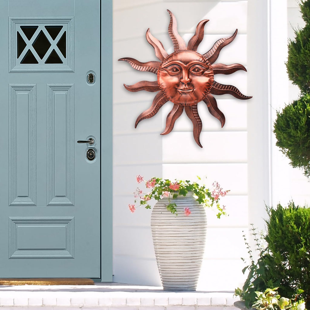 VCUTEKA Outdoor Metal Wall Art 27 Inch Sun Wall Decor for Garden Fence Yard