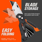 REXBETI 2-Pack Utility Knife, SK5 Heavy Duty Retractable Box Cutter for Cartons, Cardboard and Boxes, Blade Storage Design, Extra 10 Blades Included（Total 18 Blades）