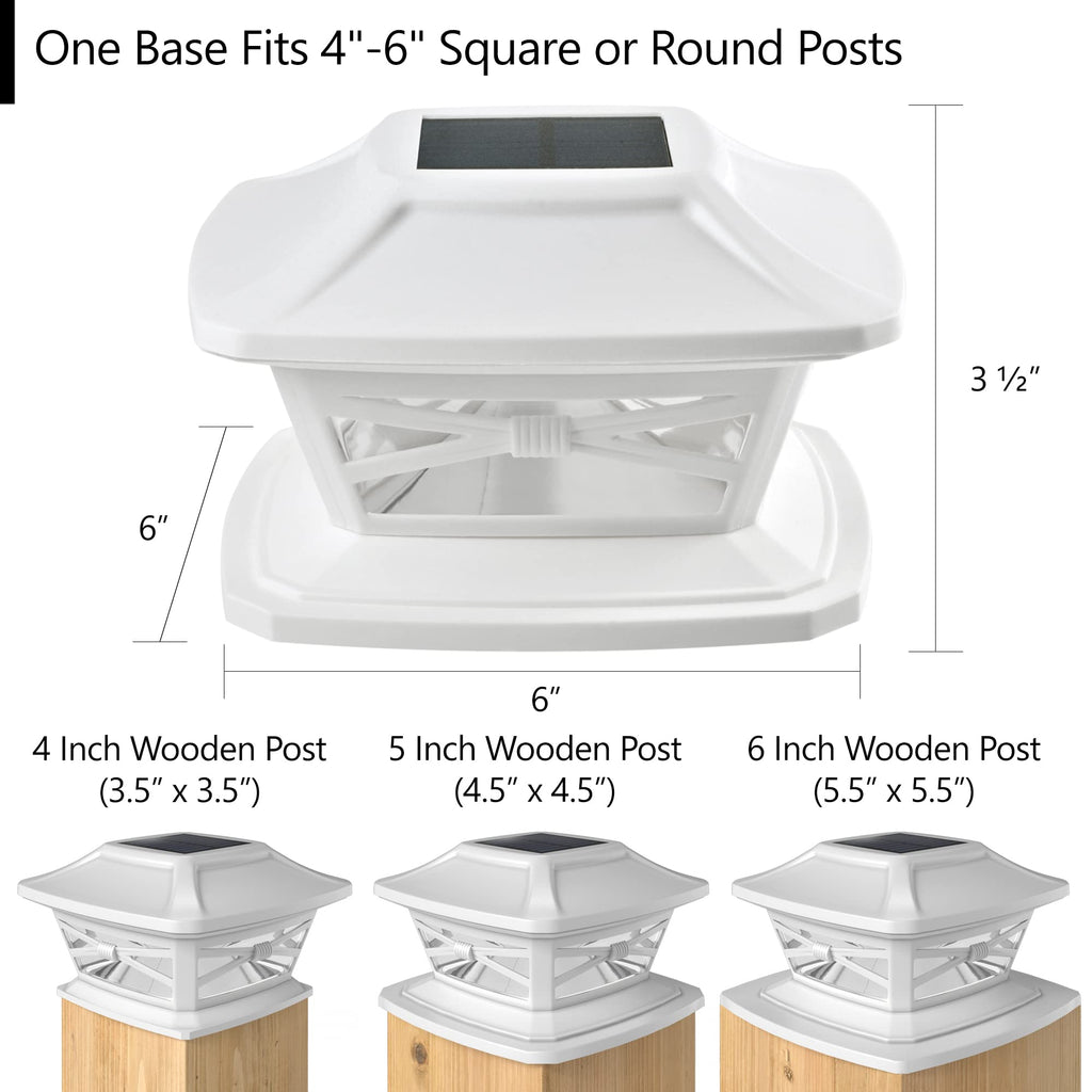 Davinci Lighting Flexfit Solar Outdoor Post Cap Lights - Includes Bases for 4x4 5x5 6x6 Wooden Posts - Bright LED Light - Pearl White (8 Pack)