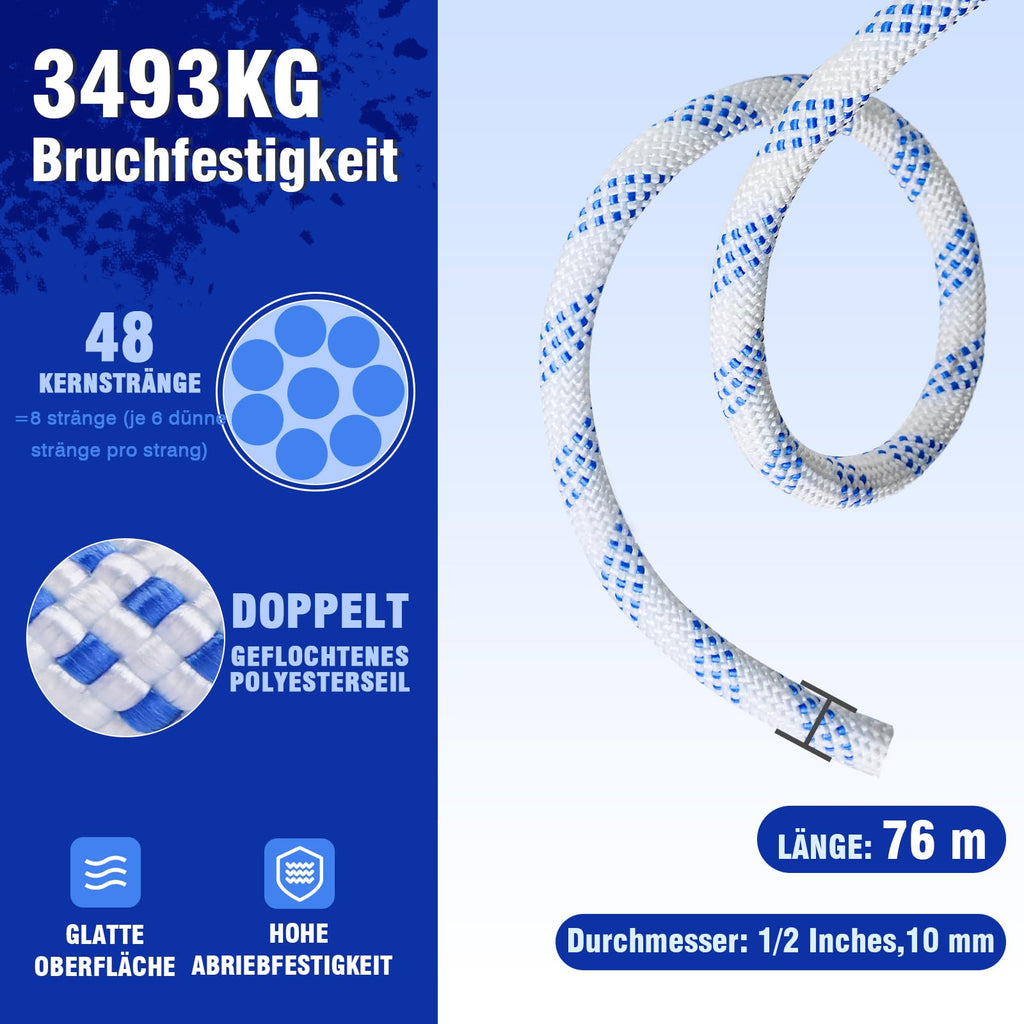 Double Block and Tackle Pulley System with 250Ft x 2/5'' Rope Pulley 6700 LB(30KN) Breaking Strength, 4:1 Lifting Power Sheave Pulley Hoist System for Garage, Attic Heavy Lifting