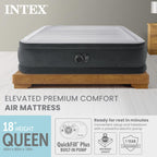 Intex 64417ED 22in Queen Dura-Beam Comfort Plush High-Rise Inflatable Air Mattress with Built in Pump for Travel and Camping, 600lb Weight Capacity