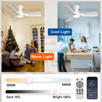 Depuley Ceiling Fans with Lights and Remote: Flush Mount Low Profile Ceiling Fan for Bedroom - Dimmable Indoor Outdoor Fan with APP Control White Timer