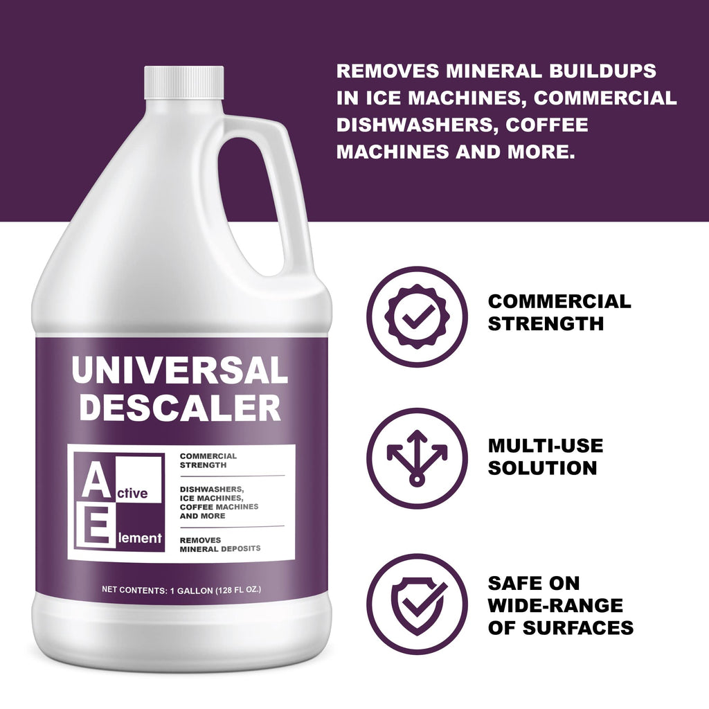 Active Element Universal Descaler - 1 Gallon - Commercial Grade Delimer for Dishwasher - Ice Machine Cleaner and Coffee Pot Descaler - Steam Tables - Hand Descaling