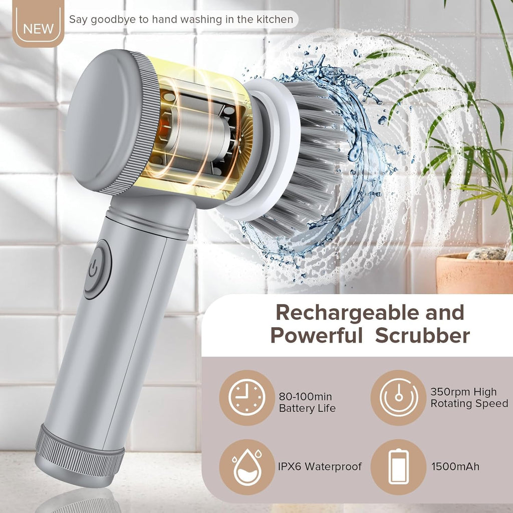 HFLYJPYW Electric Spin Scrubber - Shower Scrubber,Bathroom Scrubber Electric,for Cleaning Tub, Floor, Tile, Window, Sink, Kitchen Cleaning with 6 Electric Cleaning Brush Head (8)