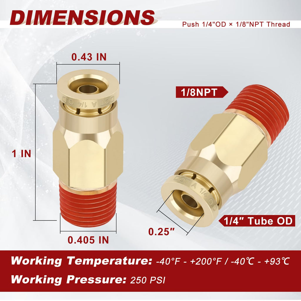 Boeray DOT Approved Male Straight Brass Union 1/4" Tube x 1/8" NPT, 4PCS