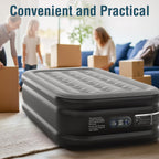 Ezyrest Twin Air Mattress Twin with Built in Pump 16" Double Height Inflatable Mattress with Soft Flocked Top & Carry Bag Adjustable Blow Up Mattress Portable Air Bed for Guest Indoor Travel-Black