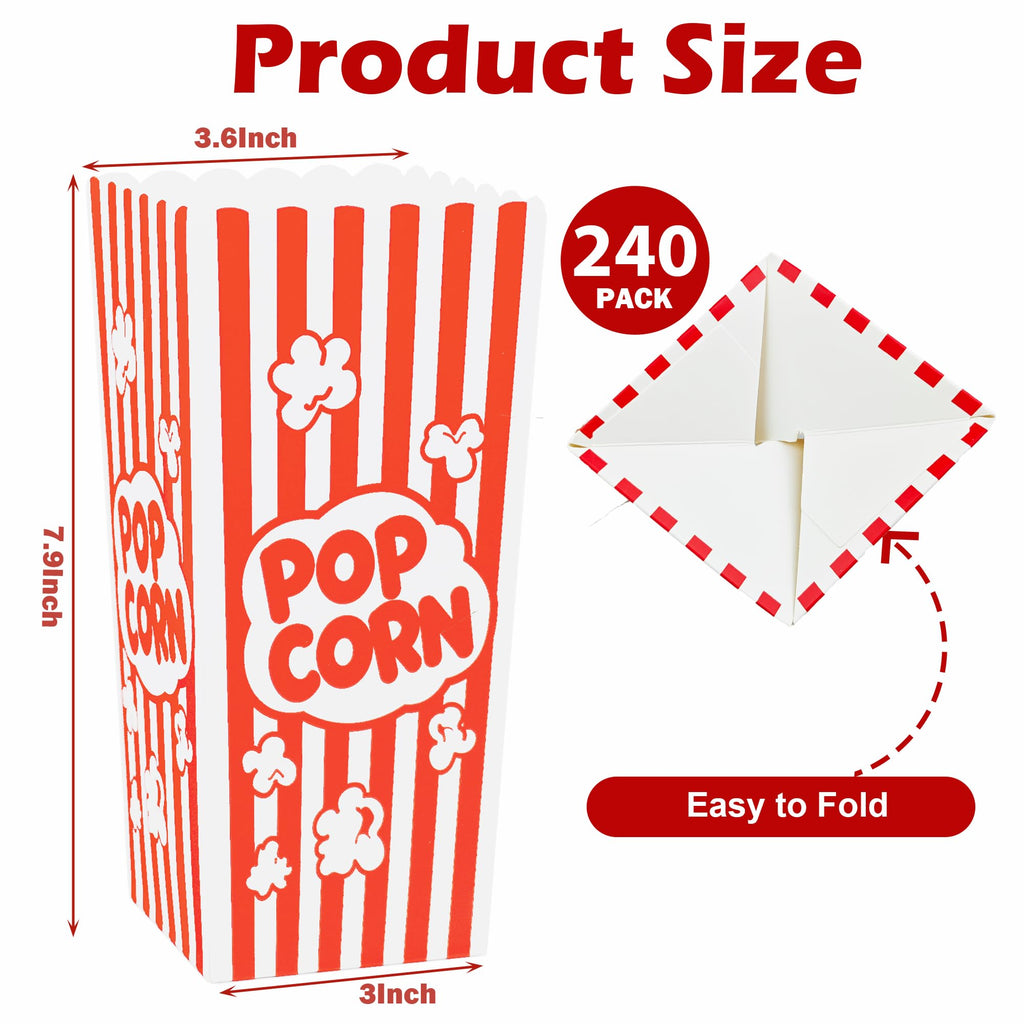 Homrelaxy 240 Pcs Popcorn Boxes, Large Capacity Popcorn Containers Buckets for Pop Corn Machine, Movie Night, Cinema, Carnival, Party, Concessions