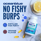 Oceanblue Professional Fish Oil with Vitamin D3 | Triple Strength 2100mg Omega-3 DPA EPA DHA | Wild Caught | Burpless Orange Flavor | 180 Softgel Capsules