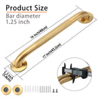 Rackickyer Shower Grab Bar, 2 Pack 16 Inch Gold Bathroom Grab Bar, 1.25" Diameter 304 Stainless Steel Anti-Slip Grab Bars for Bathtubs and Showers, Handicap Shower Grab Bar for Seniors Elderly