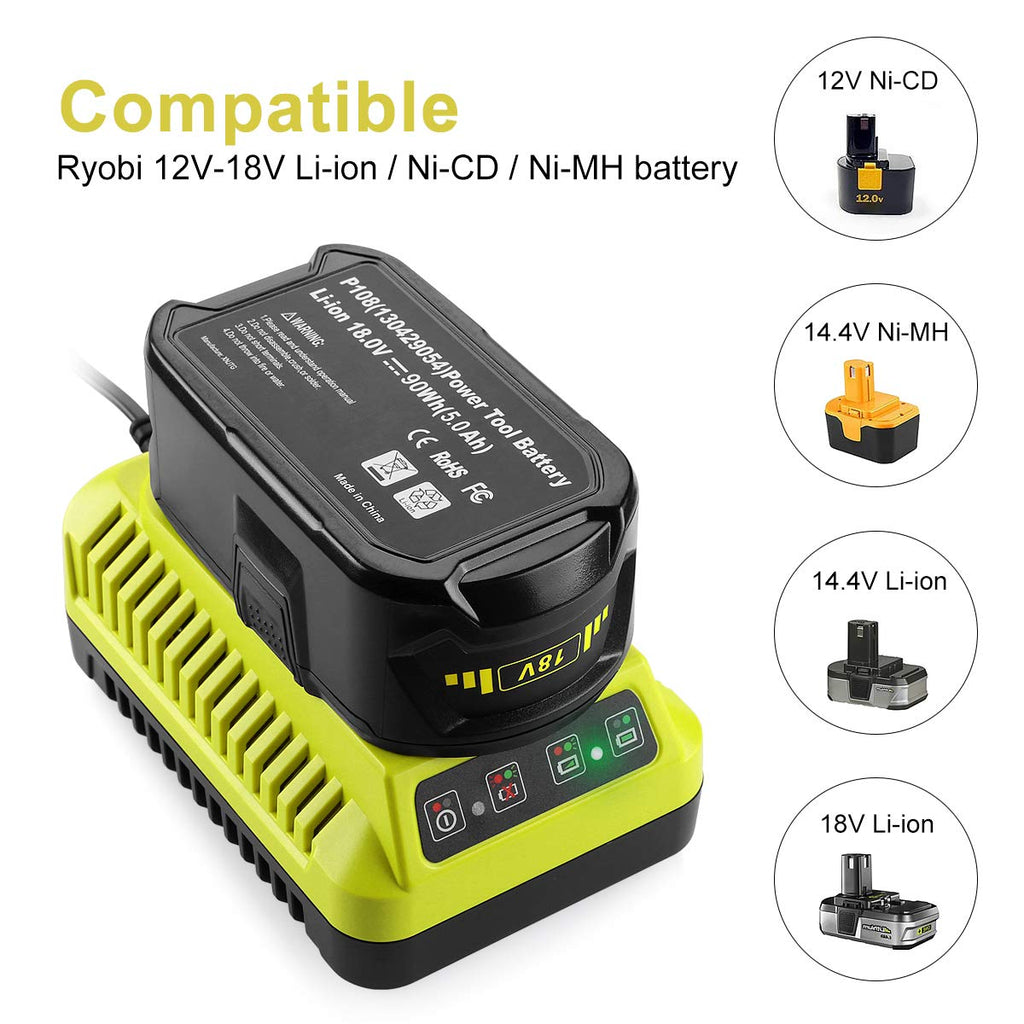 Energup 2Pack 18Volt P102 Replace for Ryobi 18V Batteries and Charger Combo 3.5A, for 18 Volt ONE Plus P103 P104 P105 P107 P109 P190 P191 P122 for Ryobi 18v Battery