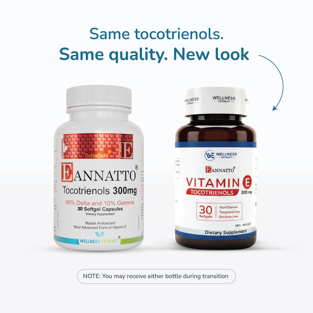 WELLNESS EXTRACT Eannatto Tocotrienols Vitamin E Supplements Tocopherol Free, Non-GMO, Gluten Free & Antioxidant (300MG 30 Softgels)