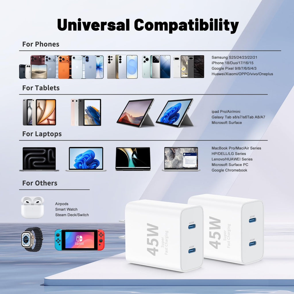 QZIIW iPhone 18 17 16 Pro Max Fast Charger,45W Dual Port USB C Fast Charger