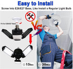 2Pack 80W LED Garage Light, 8000 Lumen Ceiling Lights with 3 Adjustable Panels, 6500K Daylight Light Bulb Fixture LED Lights for Garage, E26/E27 LED Shop Lights, Attic Workshop LED Bay Light
