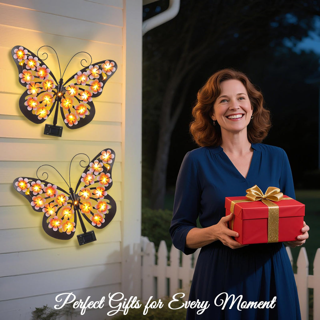 Solar Butterfly Lights Outdoor Metal Wall Decor with 30 Led Decorative
