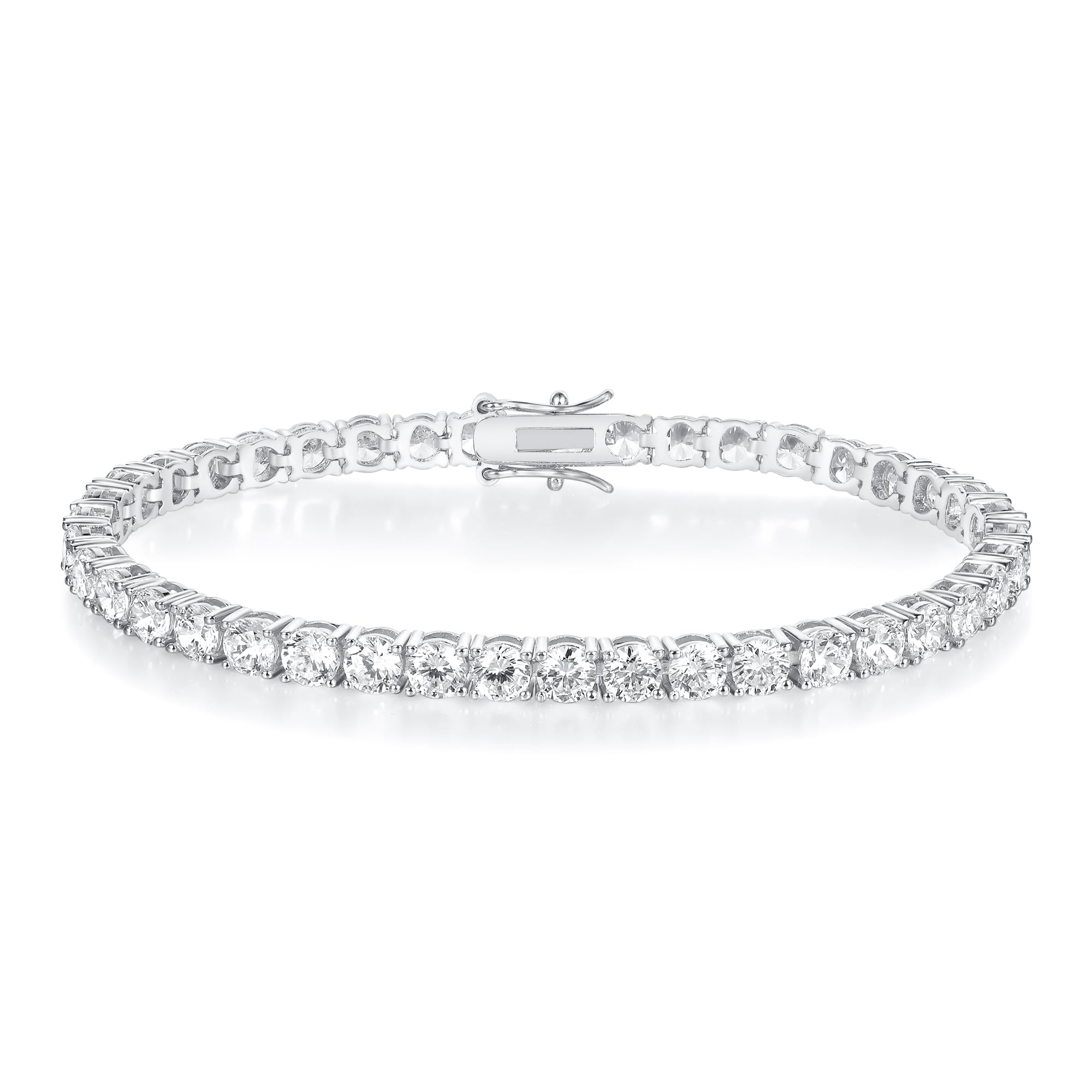 Gemsme 18K White Gold Plated 3.0mm Cubic Zirconia Classic Tennis Bracelet 6.5 Inch