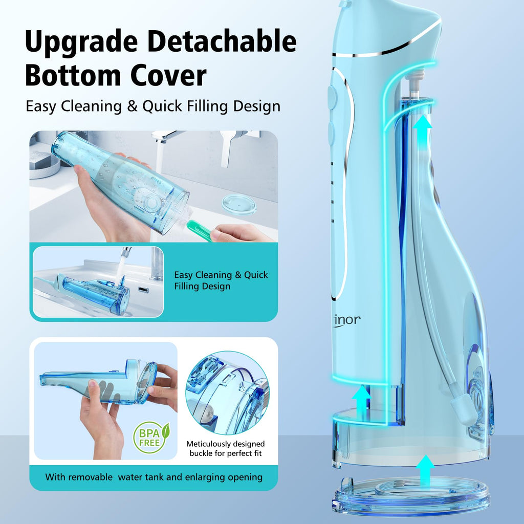 Leominor Water Dental Flosser Pick for Teeth, 300ML Portable Oral Irrigator Upgraded Tank Removable,IPX7 Waterproof, Rechargeable Travel Teeth Cleaner, Professional Electric Flossing Machine
