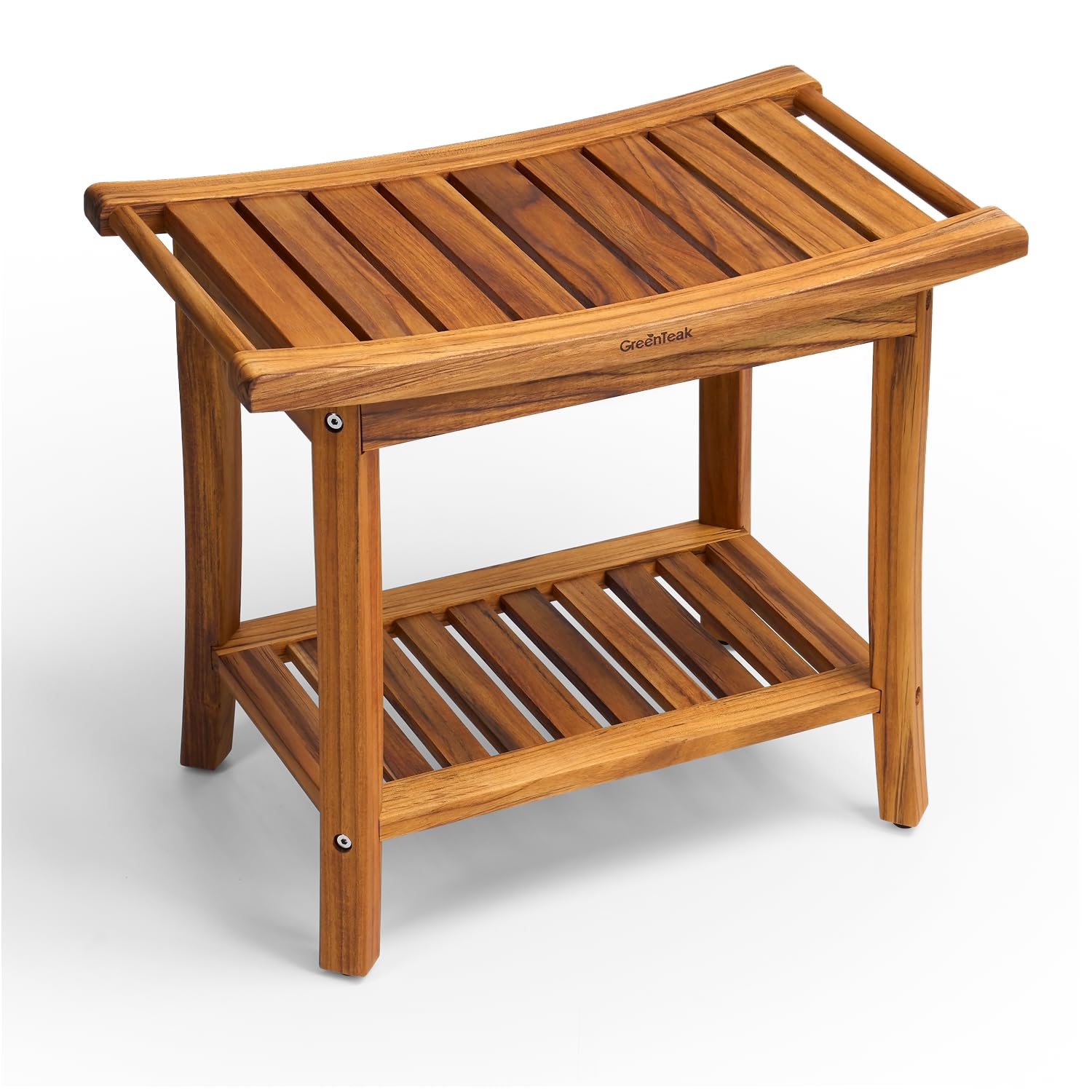 GREENTEAK Shower Bench, Waterproof Teak Shower Stool, Non-Slip Wooden Stool for Bathroom, Teak Wood Shower Seat Chair for Shower Storage Shelf, 300 Lbs Capacity, Provides Safety (22'' 2-Tier)