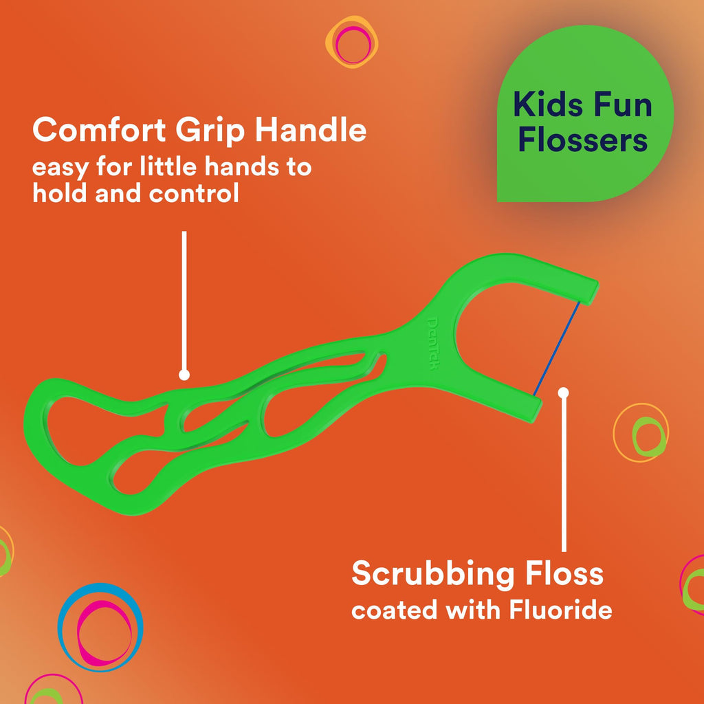 DenTek Fun Flossers – Kids Floss Picks with Wild Fruit Flavor, 75 Count (Pack of 12)