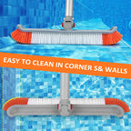 16FT Pool Brush with Pole, 19" Heavy Duty Swimming Pool Brush with 4-16FT Aluminum Telescopic Pole, Pool Scrubber Brush Head with Universal Adapter for Cleaning Pool Walls, Corners, Floors