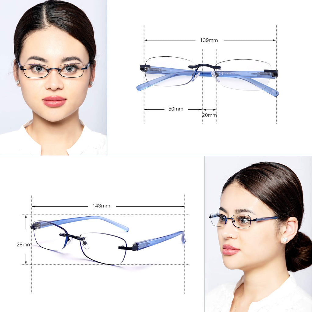 FEIVSN 3-Pack Rimless Reading Glasses For Women, Lightweight Spring Hinge Readers, Classic Elegant Artistic Eyeglasses UV 400 (Mix 3.0 Etc)