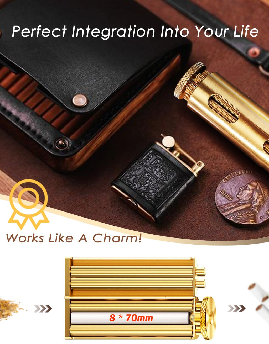 Vintage Za Roller, Za Wheel Roller, 2025 New Pure Copper Roller Machine, Solid Brass Roller, Use with 70 mm Papers, Elegant and Luxurious Roller for Men and Women
