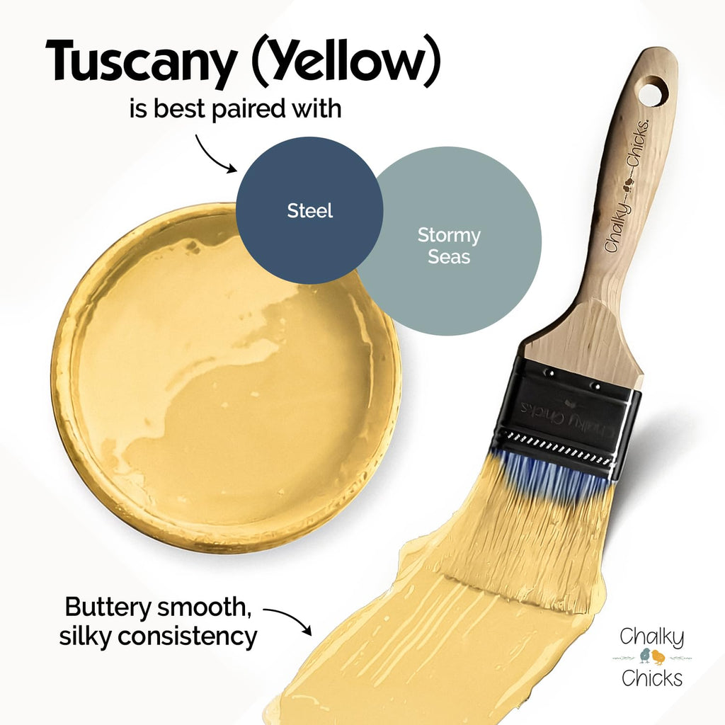 Chalky Chicks All-in-One Chalk Paint for Furniture or Cabinet - 8 Fl Oz - Matte Finish Tuscany (Yellow) for Metal, Wood Furniture Paint - No Sanding All-in-One for Home Decor & Crafts, USA Made