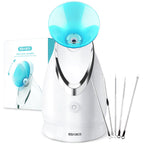 Facial Steamer EZBASICS Ionic Face Steamer for Home Facial, Warm Mist Humidifier Atomizer for Face Sauna Spa Sinuses Moisturizing, Unclogs Pores, Bonus Stainless Steel Skin Kit Blue