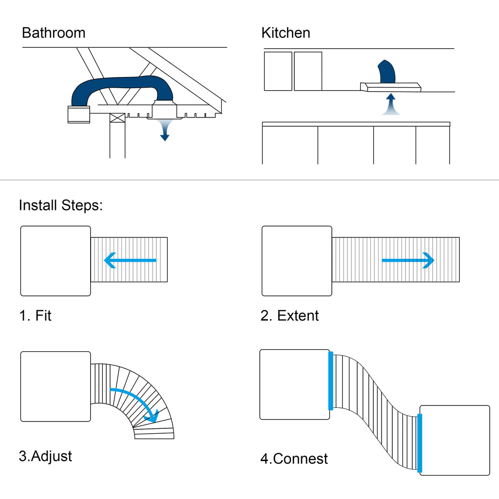 Hon&Guan 5 Inch Air Duct - 16 FT Long,Fits Compatible 5-Inch Vent Openings Only, Black Vent Hose with 2 Clamps for Ventilation Systems