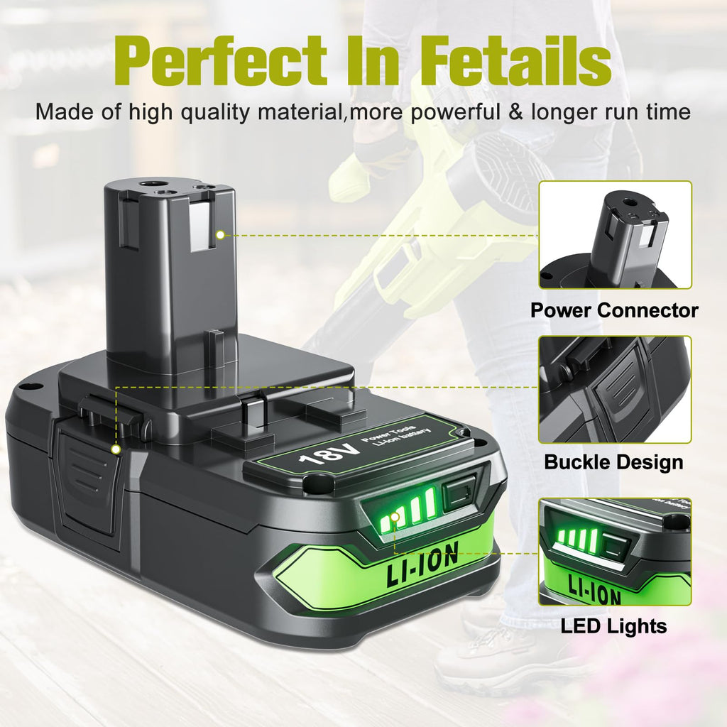 Upgraded 4000mAh 2Packs Replace for Ryobi 18V P107 Battery Compatible with Ryobi 18V Battery ONE+ P102 P103 P104 P105 P107 P108 P109 P189 PBP005 PBP006 PBP2005 P190 P197 Cordless Power Tools System