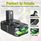 Upgraded 4000mAh 2Packs Replace for Ryobi 18V P107 Battery Compatible with Ryobi 18V Battery ONE+ P102 P103 P104 P105 P107 P108 P109 P189 PBP005 PBP006 PBP2005 P190 P197 Cordless Power Tools System
