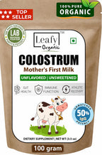 Leafy Organic Colostrum Powder Supplement for Gut Health, Immune Support, & Overall Wellness, 50% IgG, 6-Hour Colostrum Supplement, 100% Pure, Unflavored (100Gram) 3.5oz
