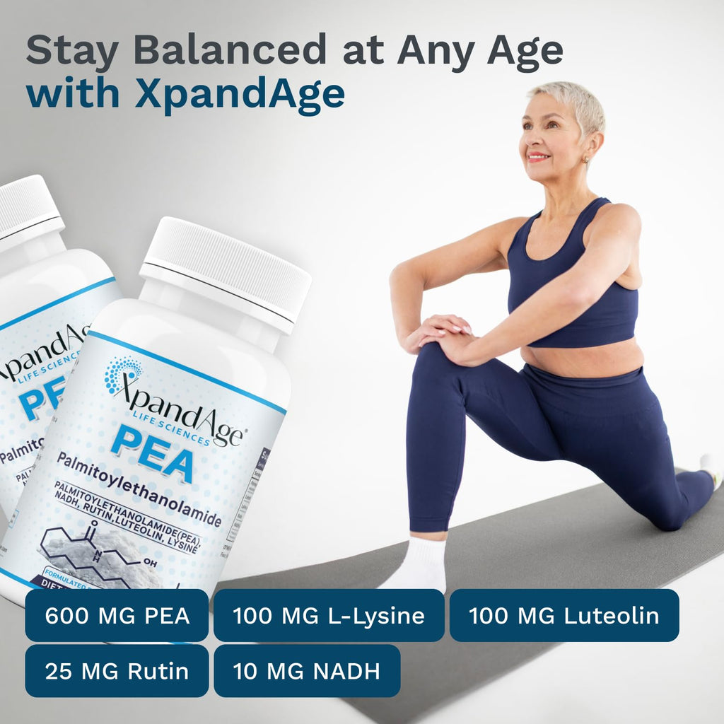 XpandAge Life Sciences Palmitoylethanolamide(micronized Pea) with Luteolin,Nadh,Rutin and Lysine for Immunity,Nervous* System* Support and Overall Wellness.60 Vegetable Capsules, Made in USA.