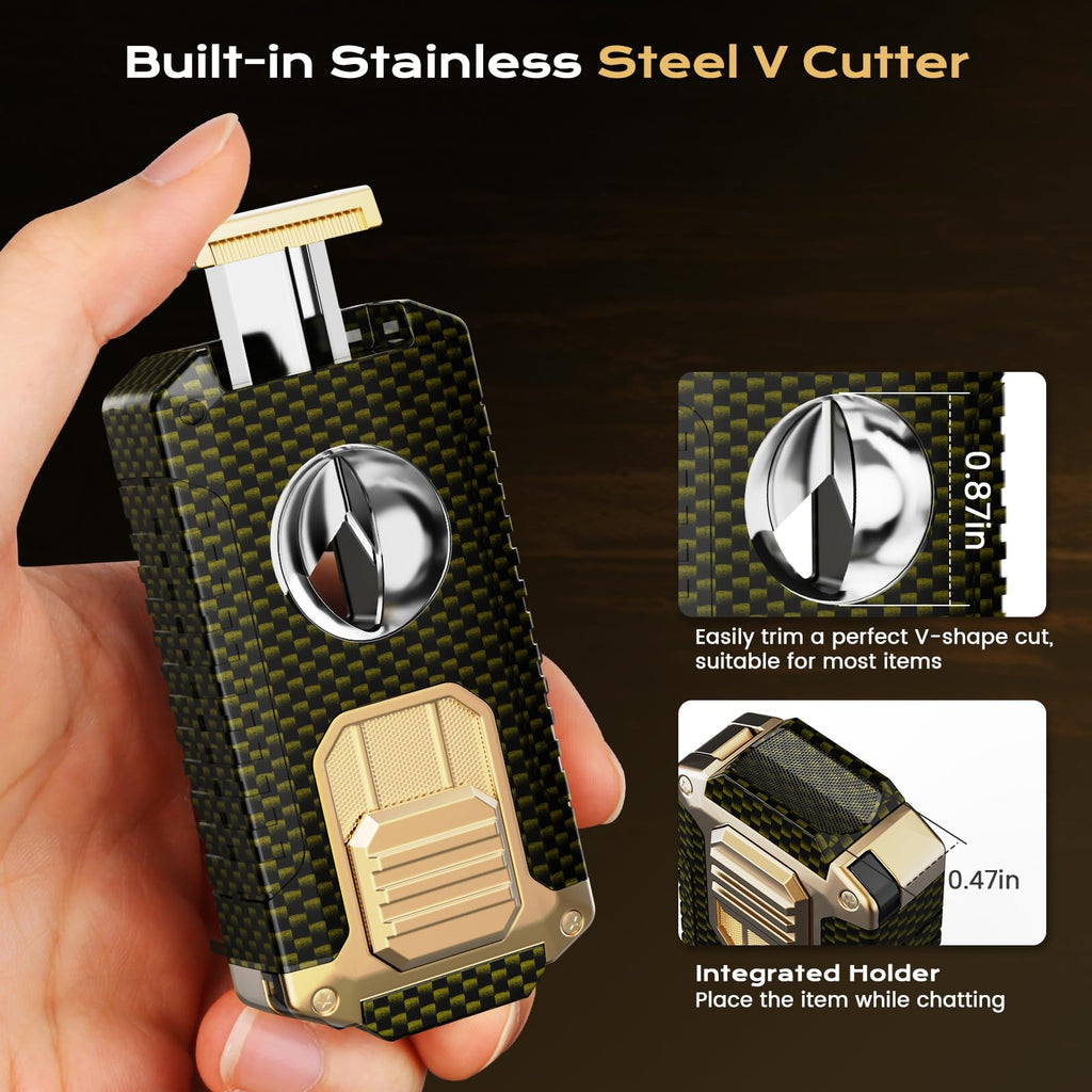 5-in-1 Torch Lighter with Cutter, Punch, Holder, Draw Enhancer, and Triple Windproof Jet Flames, Refillable Butane Lighters with Gift Box, Multi-Function Lighter Accessories, Cool Lighters for Men