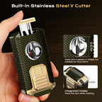 5-in-1 Torch Lighter with Cutter, Punch, Holder, Draw Enhancer, and Triple Windproof Jet Flames, Refillable Butane Lighters with Gift Box, Multi-Function Lighter Accessories, Cool Lighters for Men
