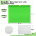 Commode Liners With Absorbent Pads - 60 Bedside Commode Liners & Pads,Medical Grade Pack Commode Liners,Adult Potty Chair Liners Bedside Commode Liners Disposable,Universal Fit All Standard