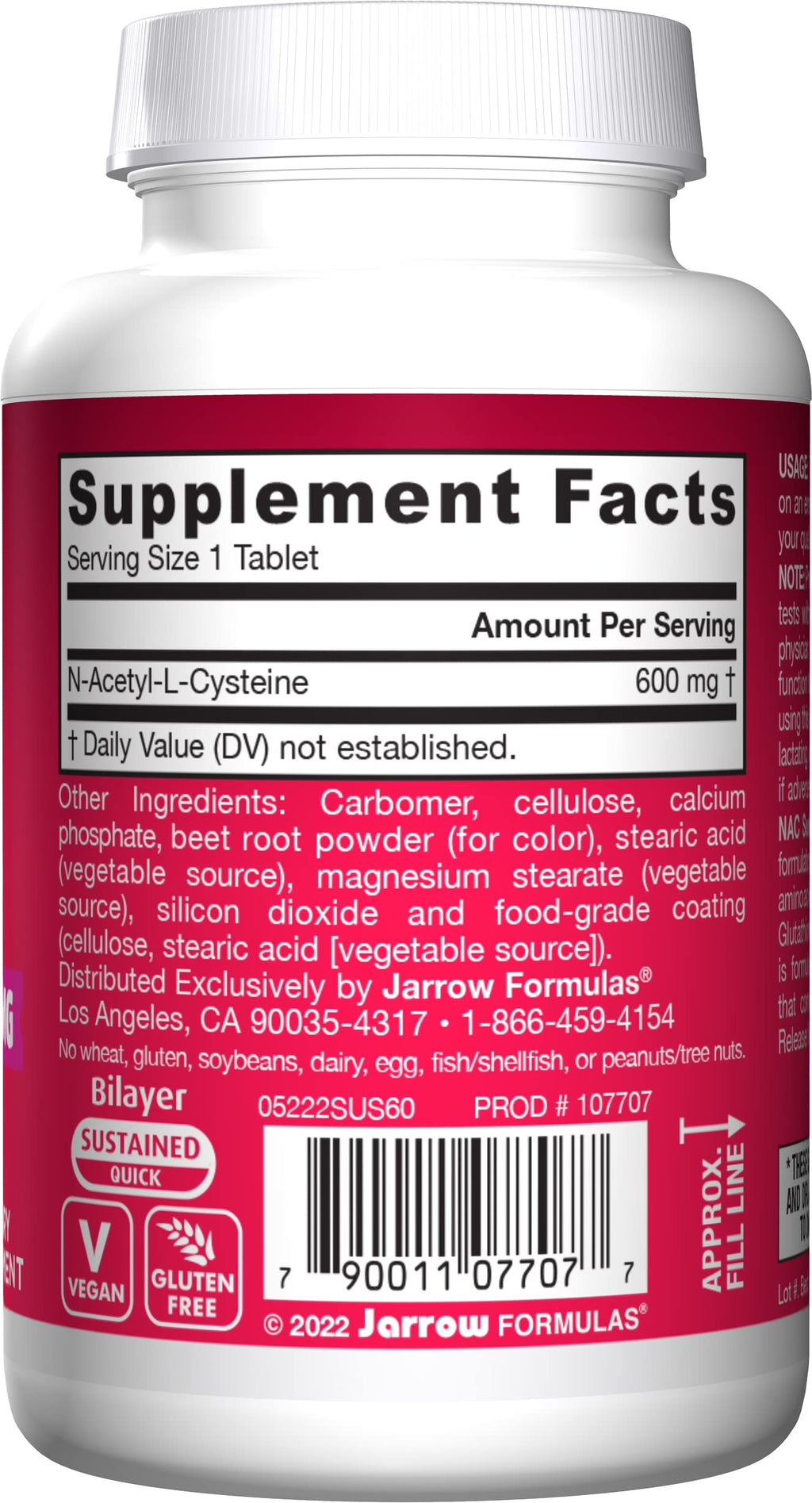 Jarrow Formulas N-A-C Sustain 600 mg, Dietary Supplement, NAC 600 mg, an Antioxidant Amino Acid Support for Liver Health, 60 Day Supply, 60 Tablets (Pack of 2)