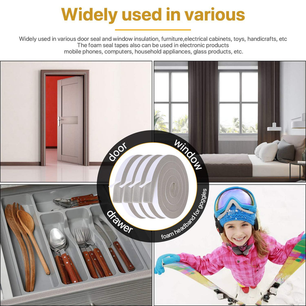 Futuwi Weather Stripping Door Seal 1 Inch W X 1 Inch T, Open Cell Foam Insulation Air Conditioner Window Seal, Total Length 26 Feet (6.5ft x 4 Rolls)