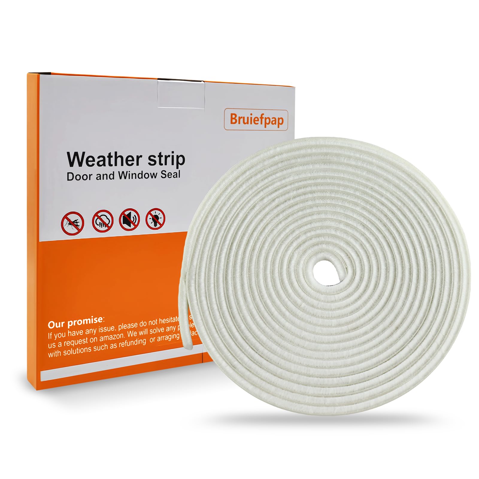 Bruiefpap 39.4FT Weather Stripping for Doors and Windows, Self-Adhesive Soundproofing Door Seal, Door Insulation for Sliding, Exterior, Frames and Front, 0.35'' Wide x 0.35'' Thick, White