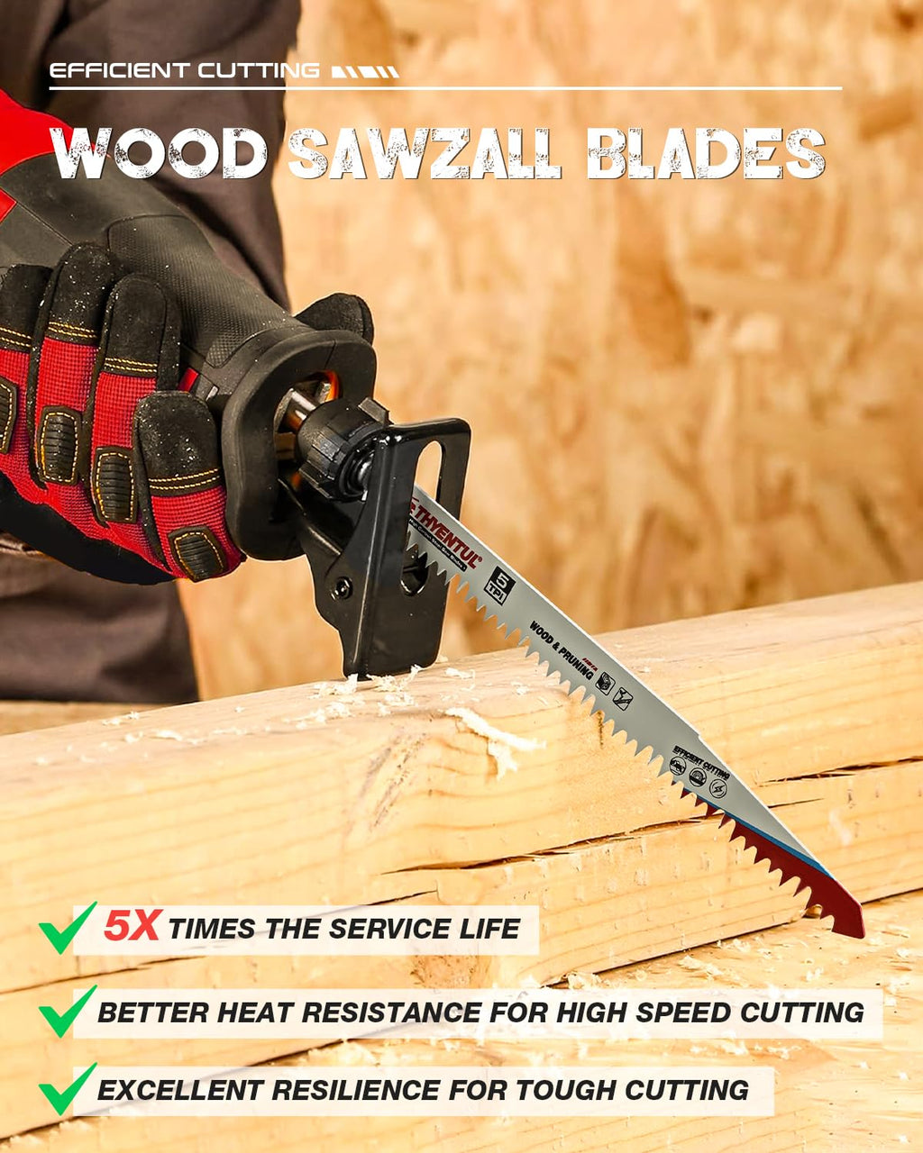 12 Inch Wood Pruning Reciprocating Saw Blades,5TPI Durable High Carbon Steel Sawzall Blades, Fast Cutting for Tree Trimming & Wood Cutting,5 Pack