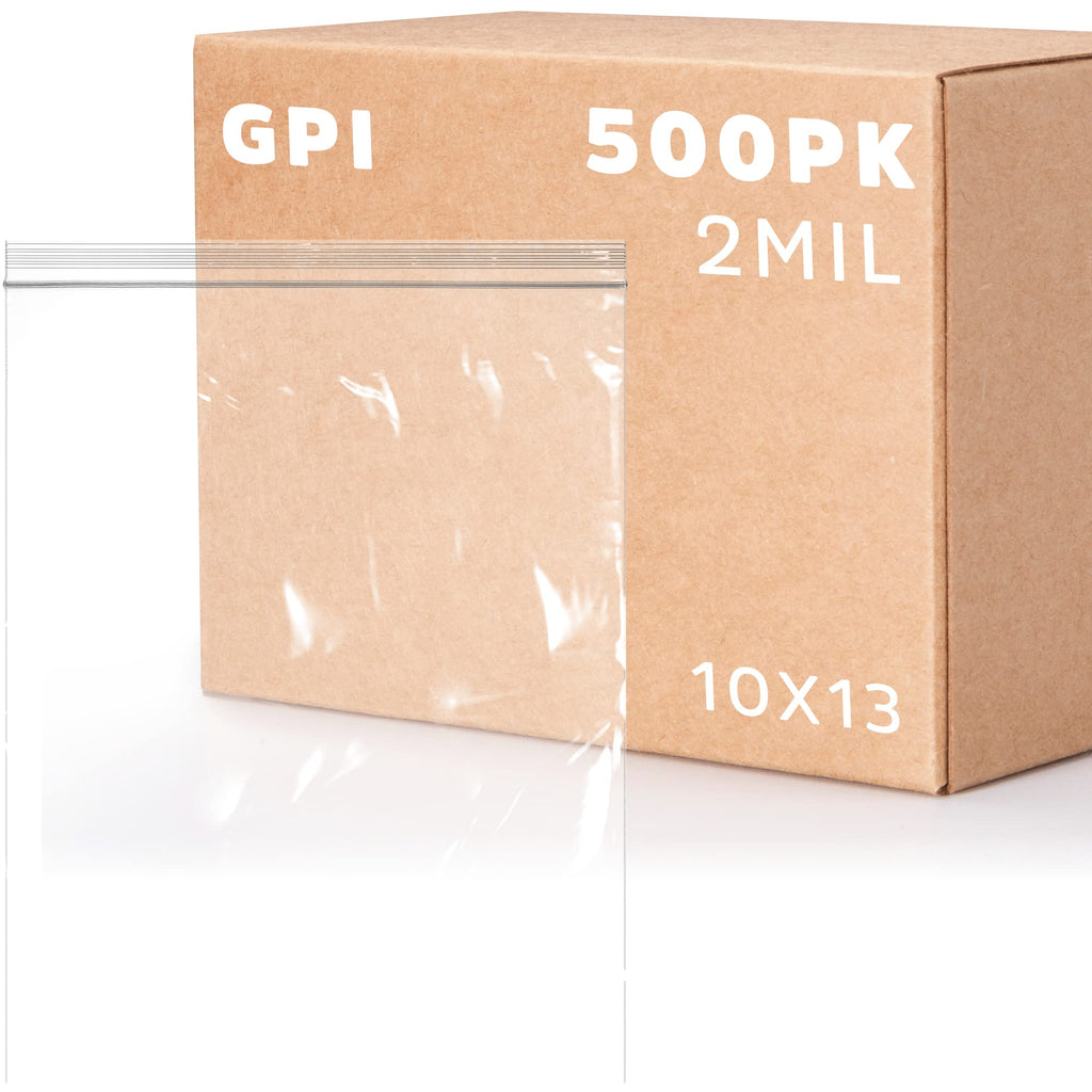 GPI - 10" x 13" Zip Bags, 500 Count, Clear Plastic Reclosable Zipper Poly Baggies, with Resealable Zip Top Lock. for Freezer, Apparel, Clothing, Food, Home & Office Supplies.