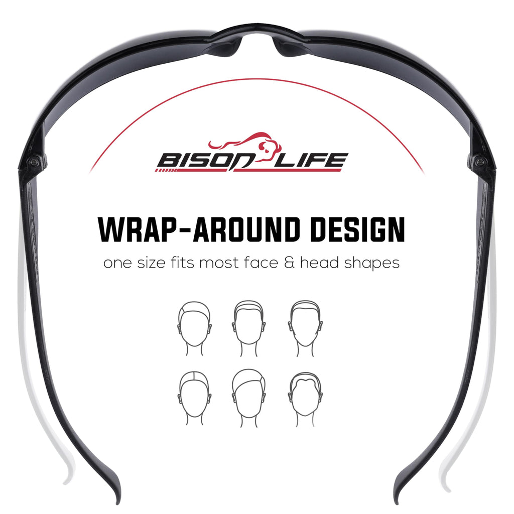 BISON LIFE BLack Safety Glasses - 12 Pairs of Scratch Resistant Eyewear, Polycarbonate Impact Resistant Lens