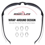 BISON LIFE BLack Safety Glasses - 12 Pairs of Scratch Resistant Eyewear, Polycarbonate Impact Resistant Lens