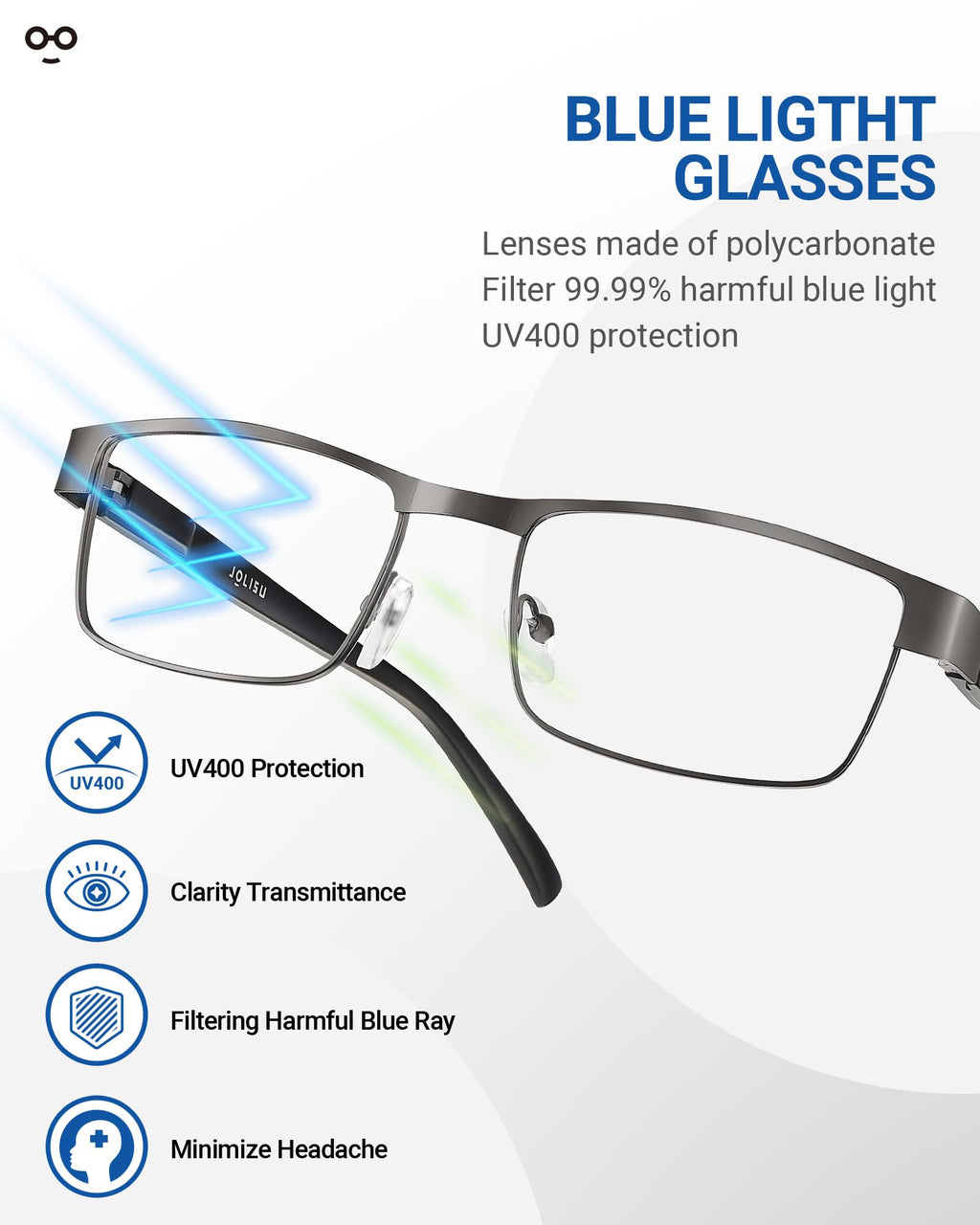 JOLISU 3PCS Blue Light Glasses Men - Bluelight Blocking Computer Metal Thin Frame For Mens/Women