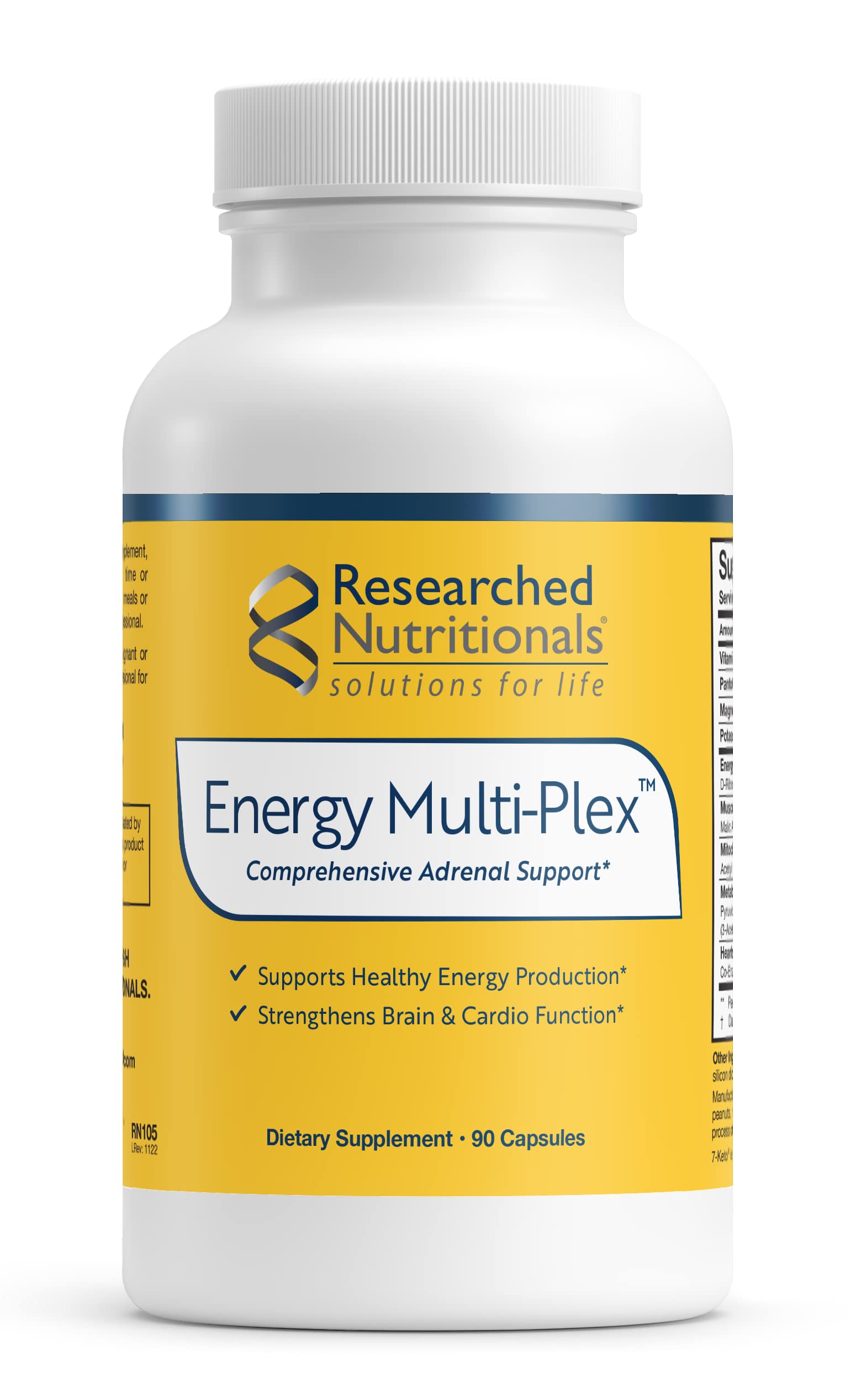 Researched Nutritionals Energy Multi-Plex - Adrenal Health, Energy Support & Cognitive Supplement with 14 Researched Ingredients - Vegan Energy Supplements (90 Capsules)
