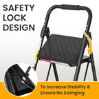 HBTower 3 Step Ladder, Folding Step Stool with Wide Anti-Slip Pedal, Step Stool Foldable with Cushioned Handle for Home and Kitchen, Black