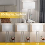 Seealle 22" Tall Bedroom Lamps for Living Room - Touch Brushed Nickel Bedside Lamps with USB C+A, 3 Way Dimmable Lamp for Nightstand, Modern Night Stands Lamps for End Tables(White&Silver)