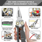 GADO Pro 8-in-1 Wire Stripper/Cutter with Voltage Tester & Dual Alarms - Heavy Duty 12-250V AC/DC Electrical Tester for Hot/Neutral Wires - Electrician, HVAC, Car Repair Tool (Gray)