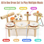 Kids Drum Set - Montessori Toys for 2 Year Old Boy Girl Birthday Gifts, 11 in 1 Wooden Musical Instruments for Toddlers 2-3, Musical Activity Table Preschool Learning Toys for Baby 18+ Months