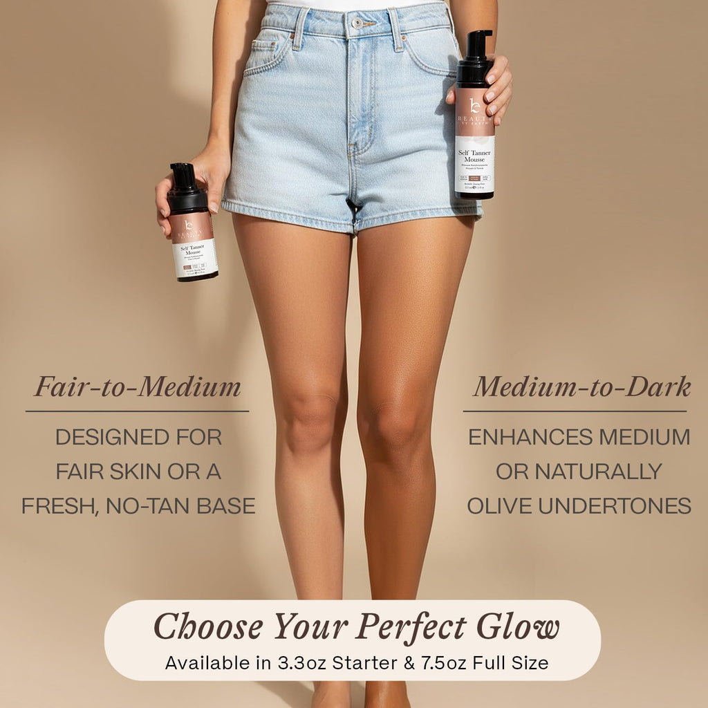 Self Tanner Tanning Mousse Kit - USA Made with Natural & Organic Ingredients, Self Tanner Mousse and Mitt, Tan Kit, Fake Tan Tanning Foam, Fair to Medium, Sunless Tanners Best Sellers